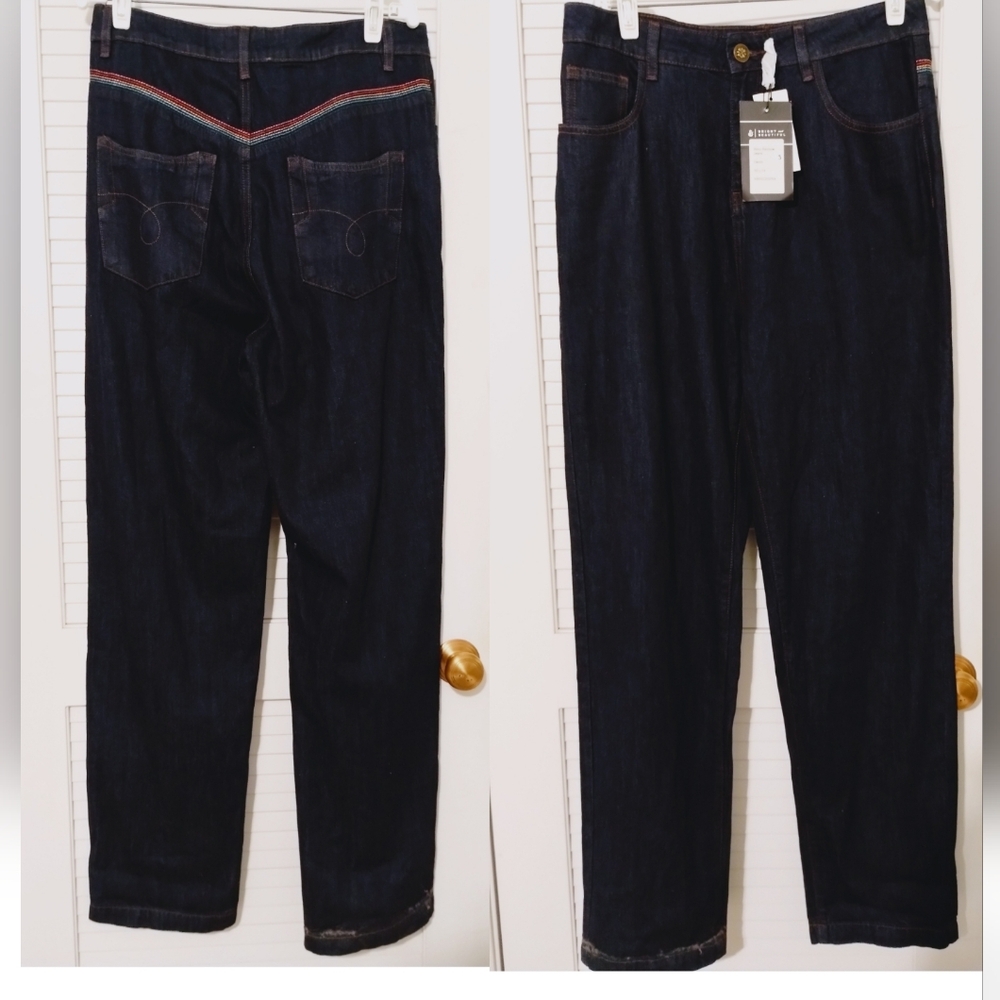 NWT Bright and Beautiful Bijou Rainbow Embroidered Dark Wash High Waisted Jeans